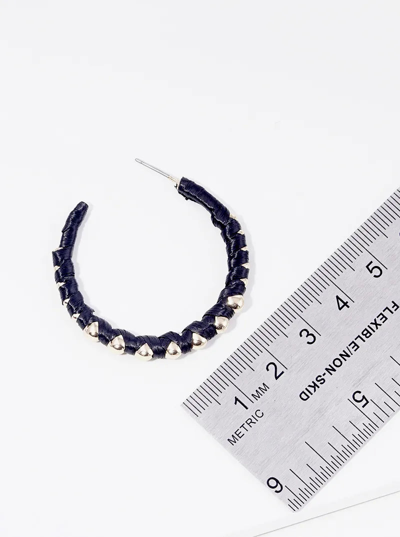 40mm Raffia Wrapped Open Hoop Earrings