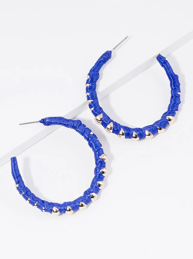 40mm Raffia Wrapped Open Hoop Earrings