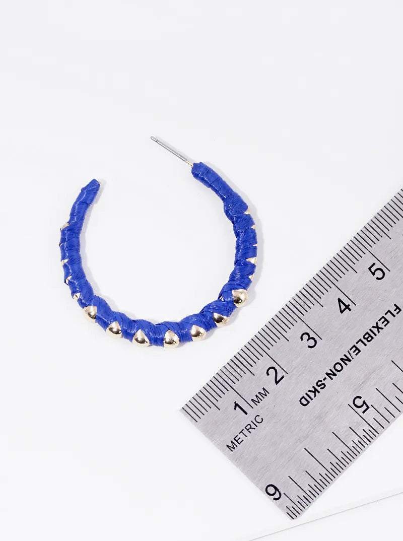 40mm Raffia Wrapped Open Hoop Earrings