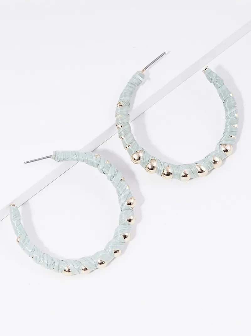 40mm Raffia Wrapped Open Hoop Earrings