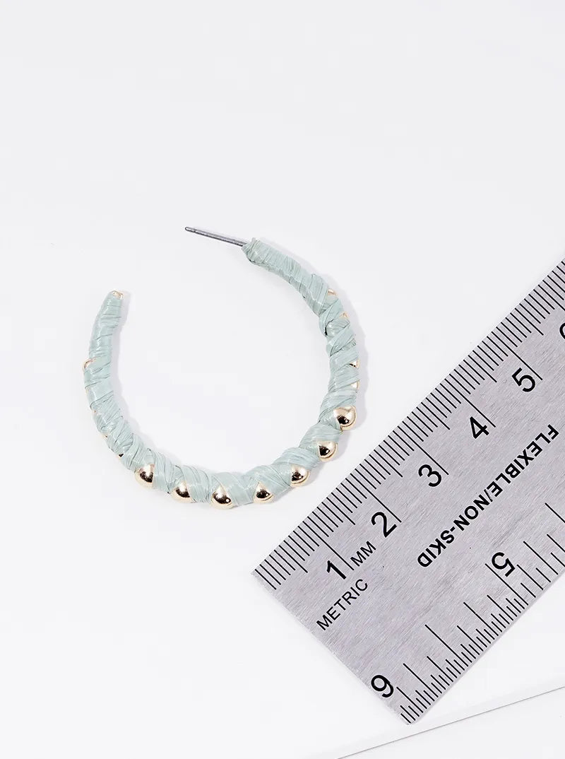 40mm Raffia Wrapped Open Hoop Earrings