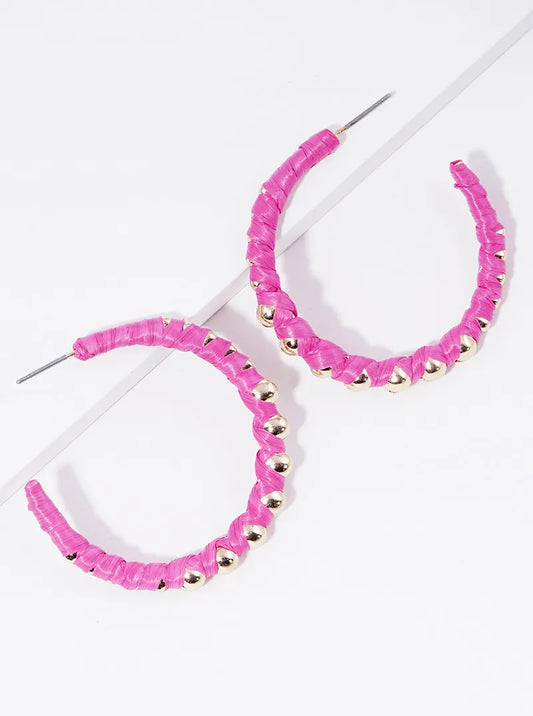 40mm Raffia Wrapped Open Hoop Earrings