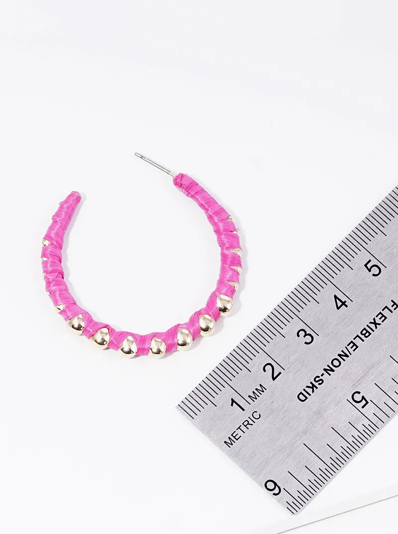 40mm Raffia Wrapped Open Hoop Earrings