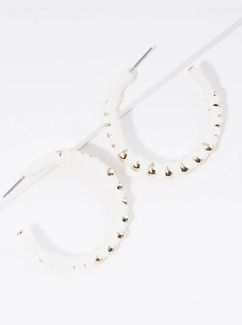 40mm Raffia Wrapped Open Hoop Earrings