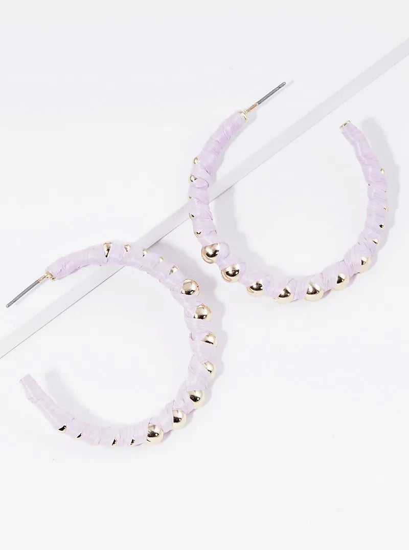 40mm Raffia Wrapped Open Hoop Earrings