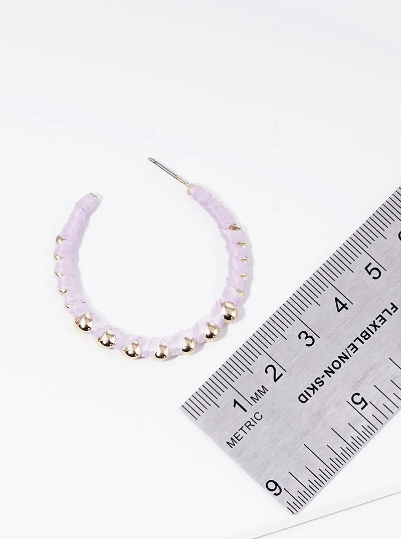 40mm Raffia Wrapped Open Hoop Earrings