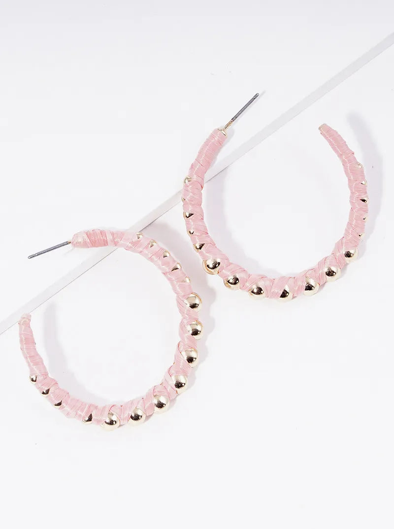 40mm Raffia Wrapped Open Hoop Earrings