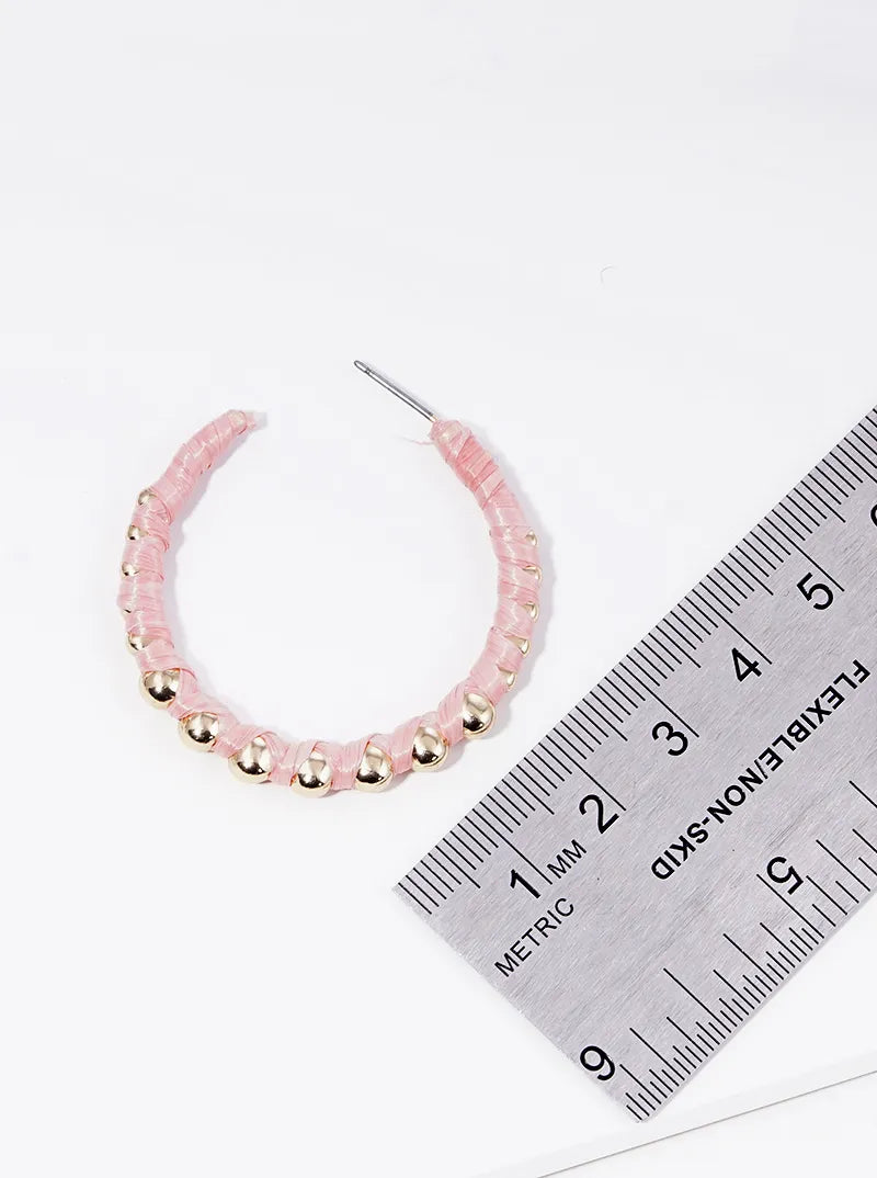 40mm Raffia Wrapped Open Hoop Earrings