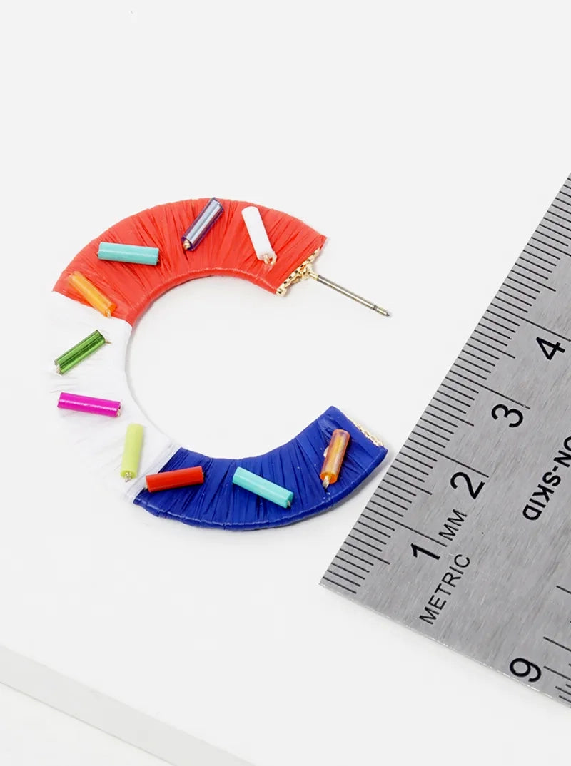 40mm Raffia Wrapped Sprinkle Open Hoop Earrings