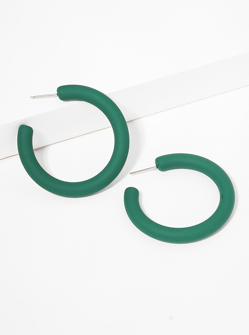 40mm Rubber Coated Resin Open Hoop Earrings GREEN