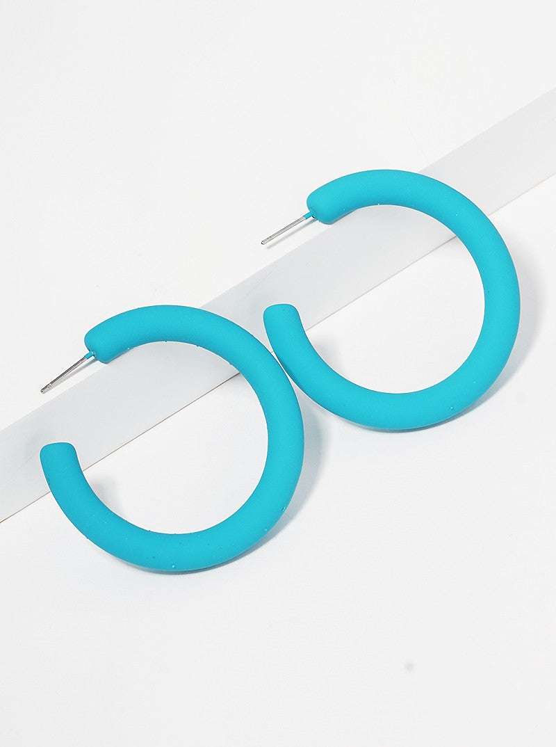 40mm Rubber Coated Resin Open Hoop Earrings TURQUOISE