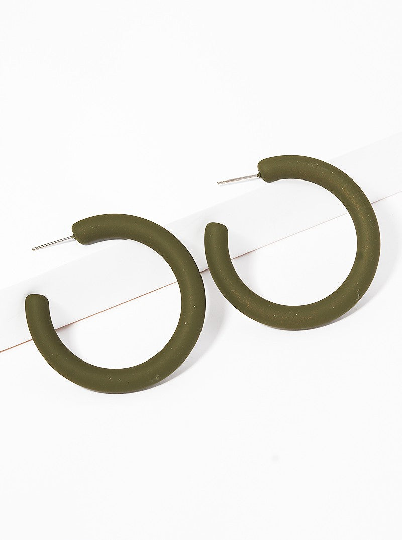 40mm Rubber Coated Resin Open Hoop Earrings OLIVE