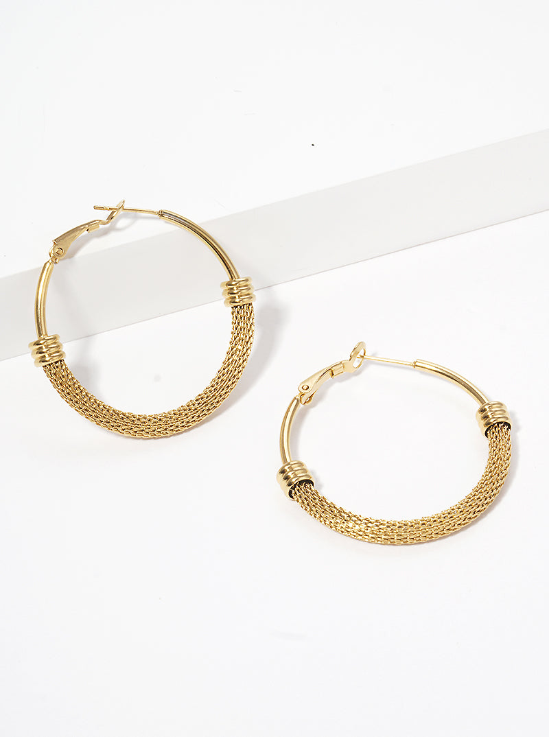 40mm Stainless Steel Mesh Chain Omega Back Hoop Earrings