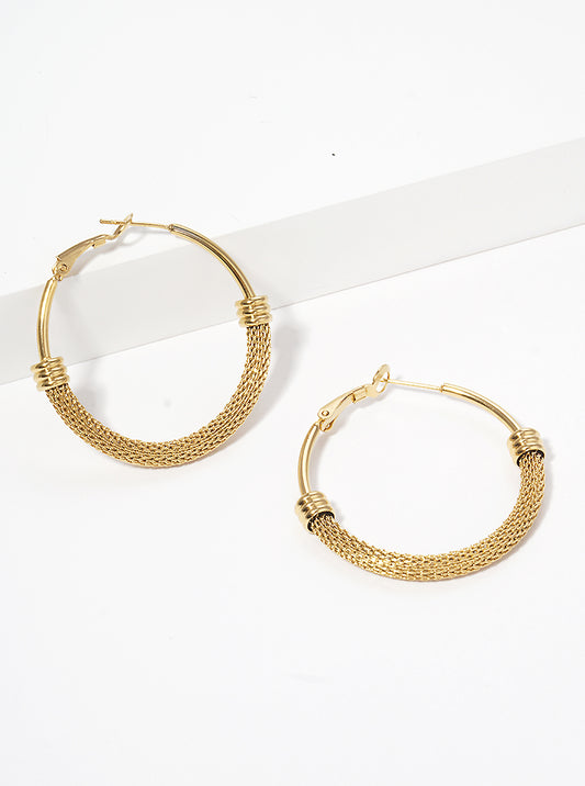 40mm Stainless Steel Mesh Chain Omega Back Hoop Earrings