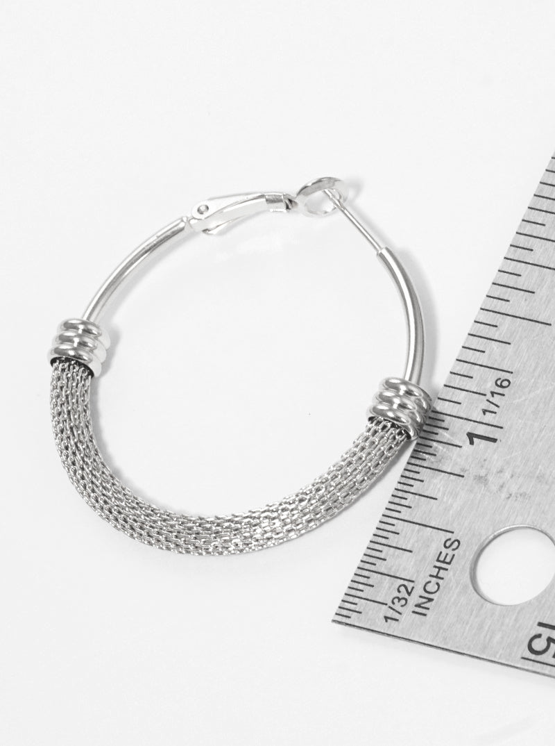 40mm Stainless Steel Mesh Chain Omega Back Hoop Earrings