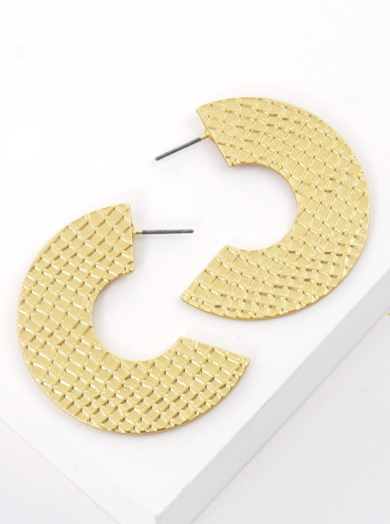 40mm Textured Metal Flat Chunky Open Hoop Earrings