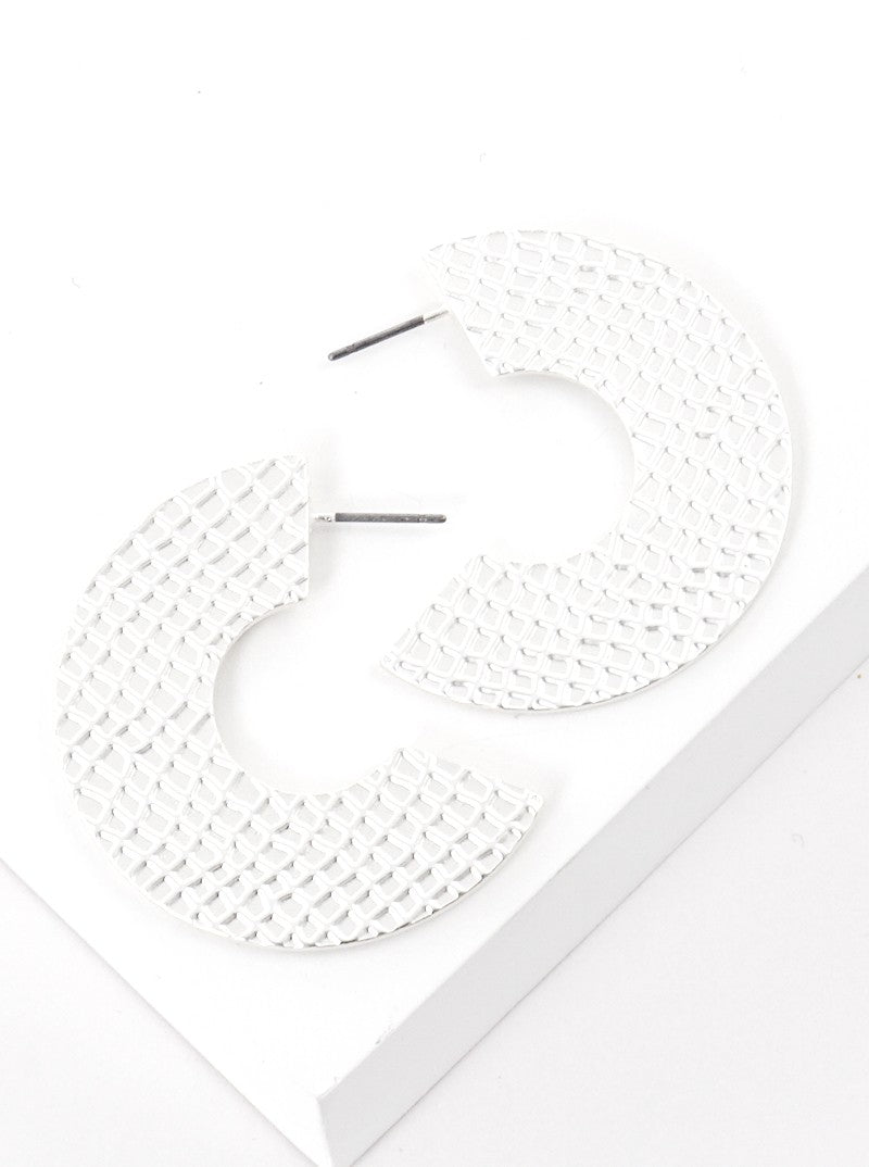 40mm Textured Metal Flat Chunky Open Hoop Earrings Matte silver