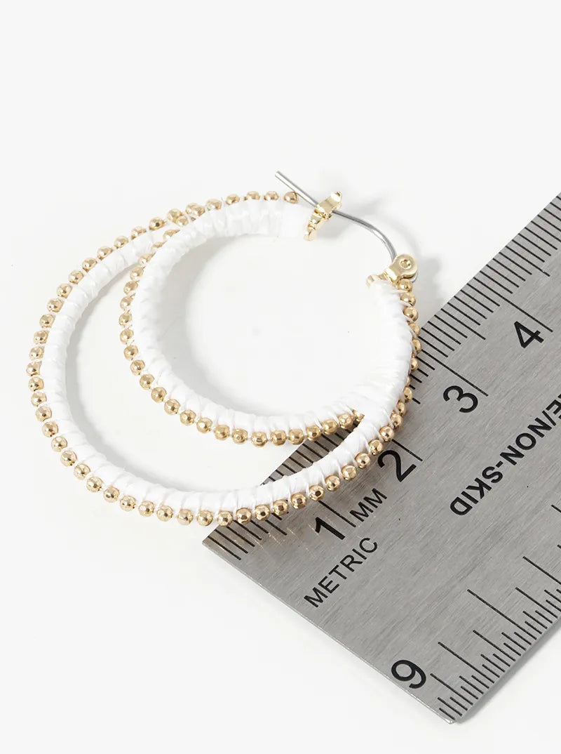 40mm Thread Wrapped Beaded Raffia Double Hoop Earrings