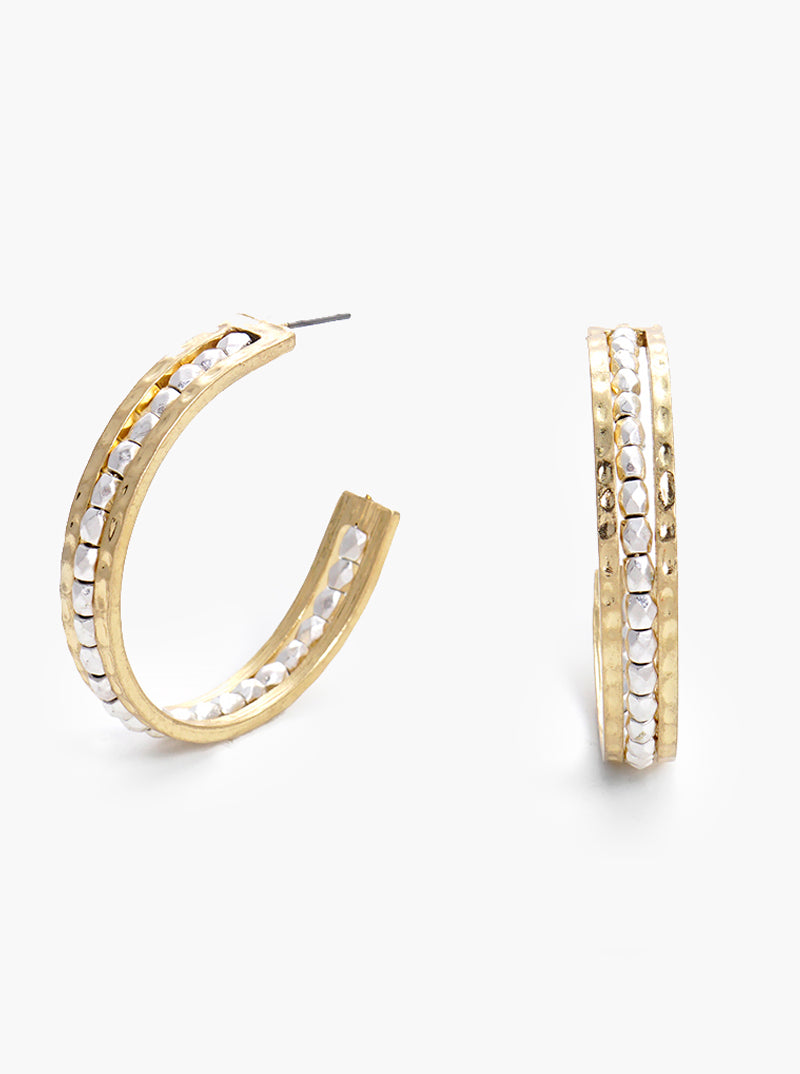 40mm Wired Beads Hammered Metal Hoop Earrings