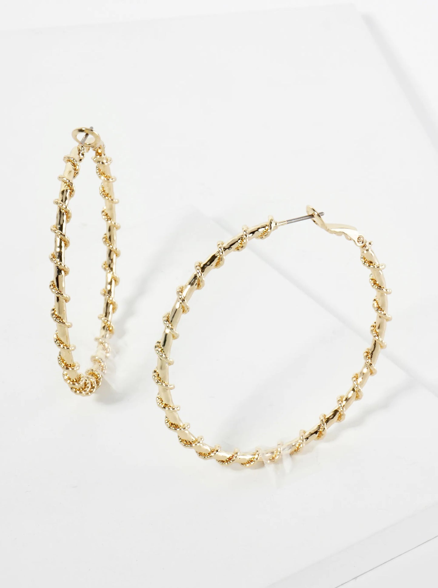 45mm 14K-Gold-Dipped Latch-Back Hoop Earrings With Twisted Vine Design