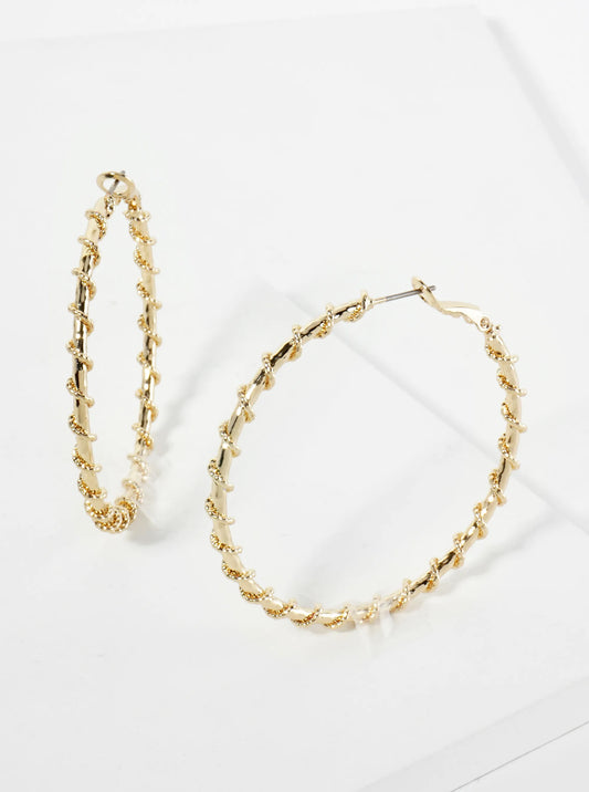 45mm 14K-Gold-Dipped Latch-Back Hoop Earrings With Twisted Vine Design