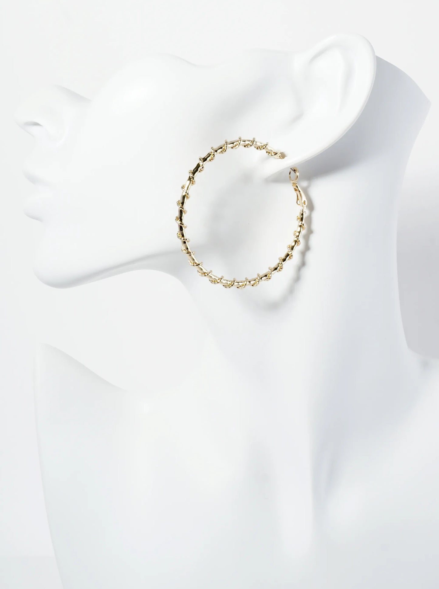 45mm 14K-Gold-Dipped Latch-Back Hoop Earrings With Twisted Vine Design