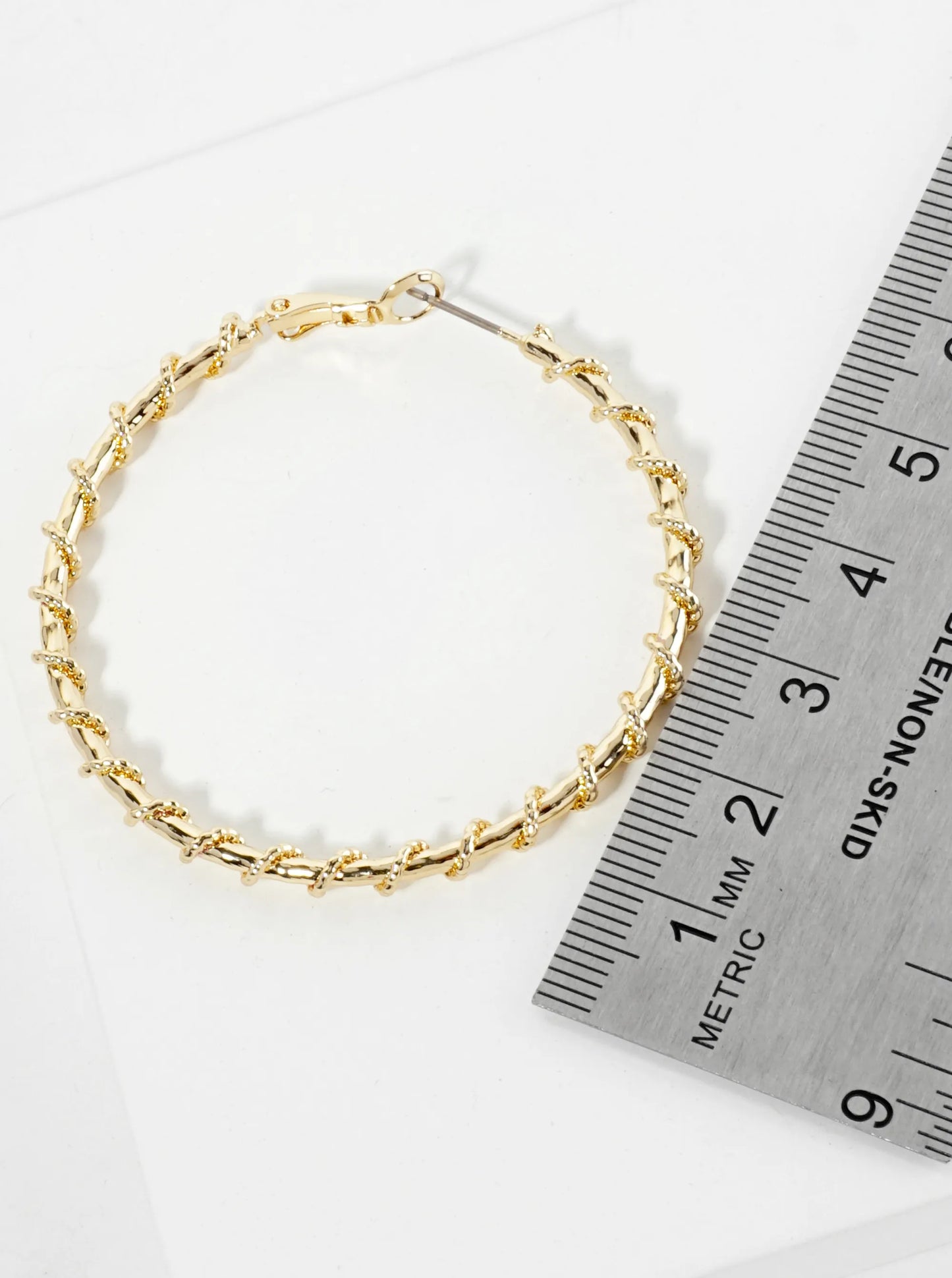 45mm 14K-Gold-Dipped Latch-Back Hoop Earrings With Twisted Vine Design