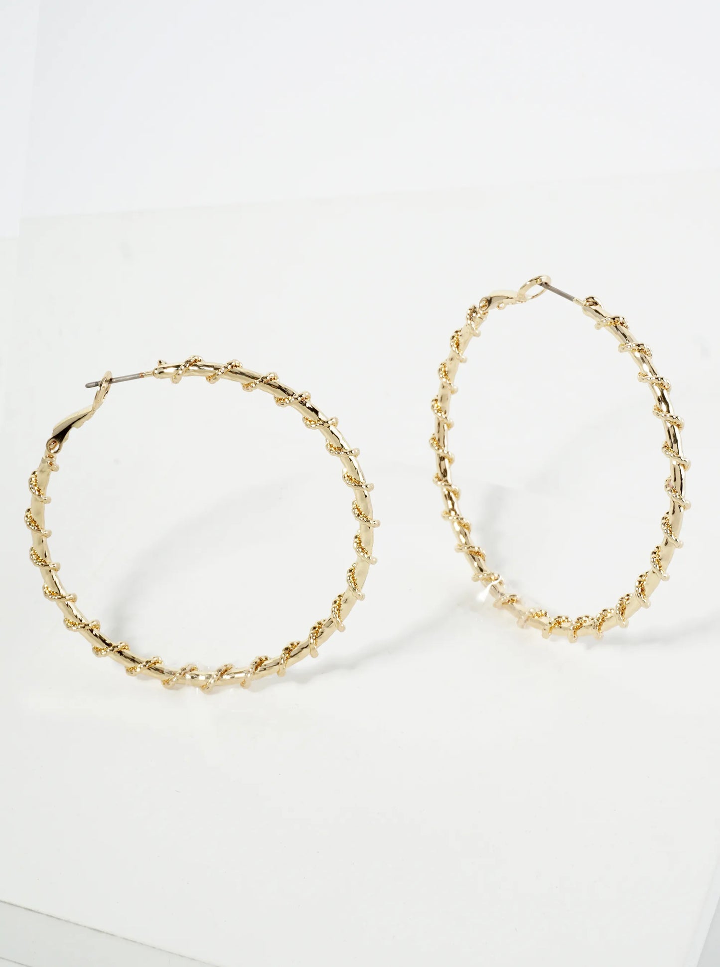 45mm 14K-Gold-Dipped Latch-Back Hoop Earrings With Twisted Vine Design