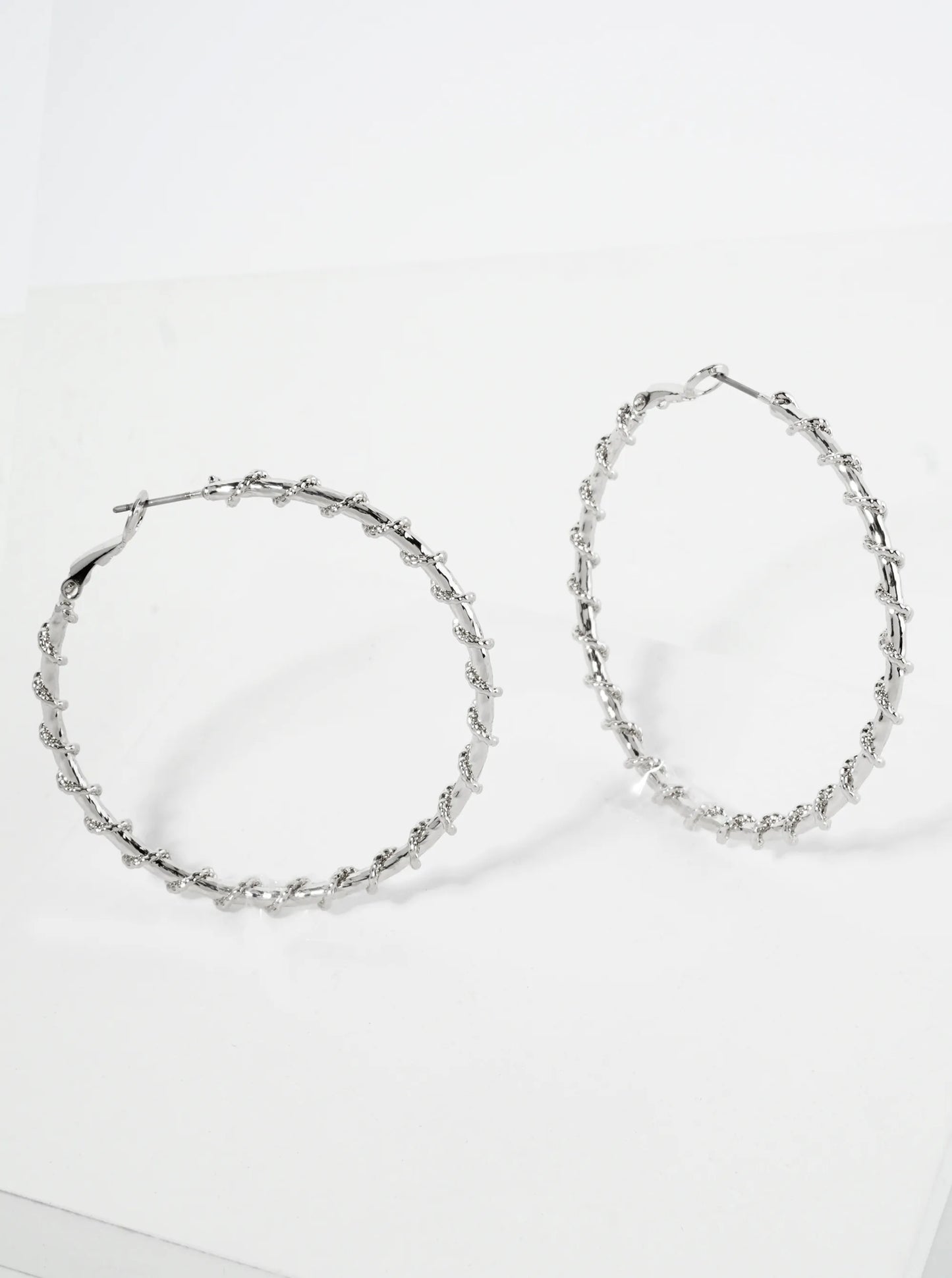 45mm 14K-Gold-Dipped Latch-Back Hoop Earrings With Twisted Vine Design