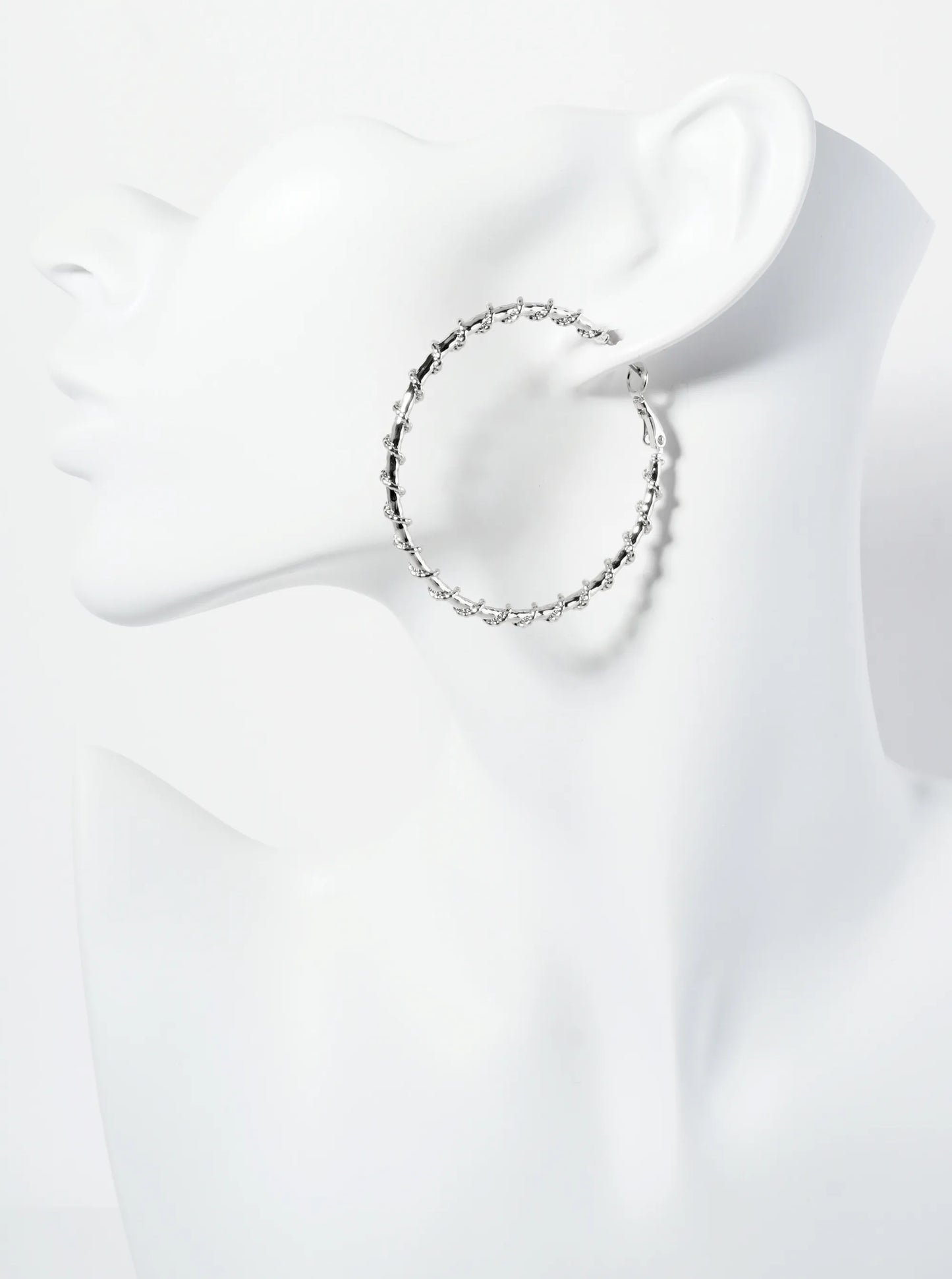 45mm 14K-Gold-Dipped Latch-Back Hoop Earrings With Twisted Vine Design