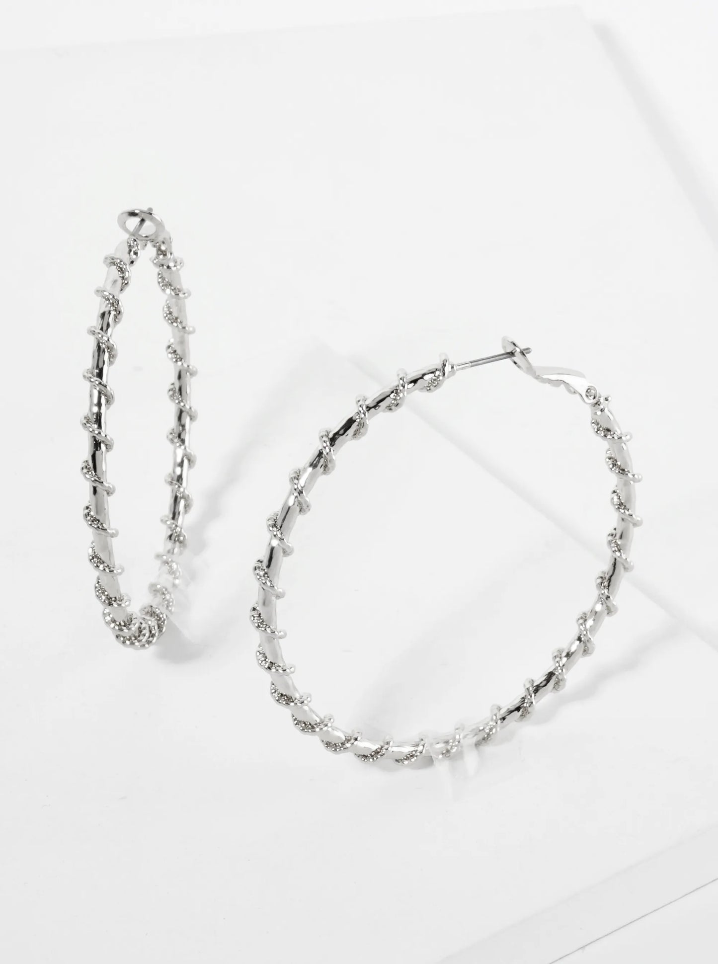 45mm 14K-Gold-Dipped Latch-Back Hoop Earrings With Twisted Vine Design