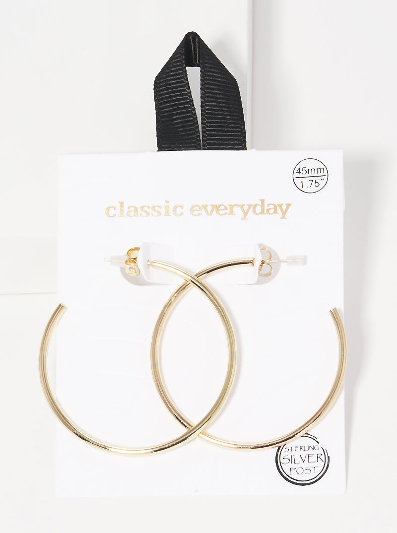 45mm Brass Hoop Earrings With Sterling Silver Post