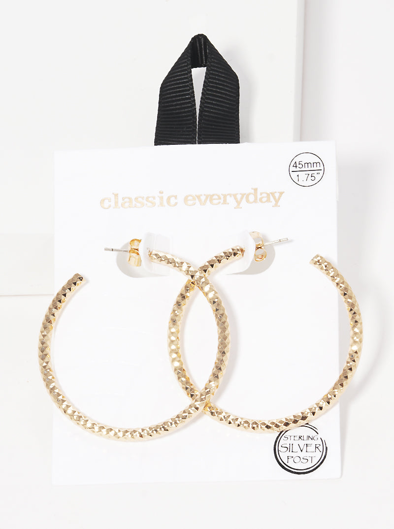 45mm Diamond Cut Brass Hoop Earrings With Sterling Silver Post