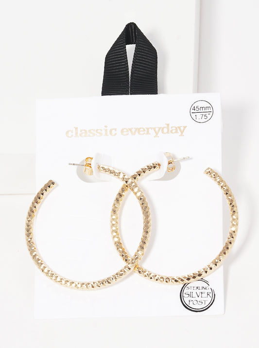 45mm Diamond Cut Brass Hoop Earrings With Sterling Silver Post