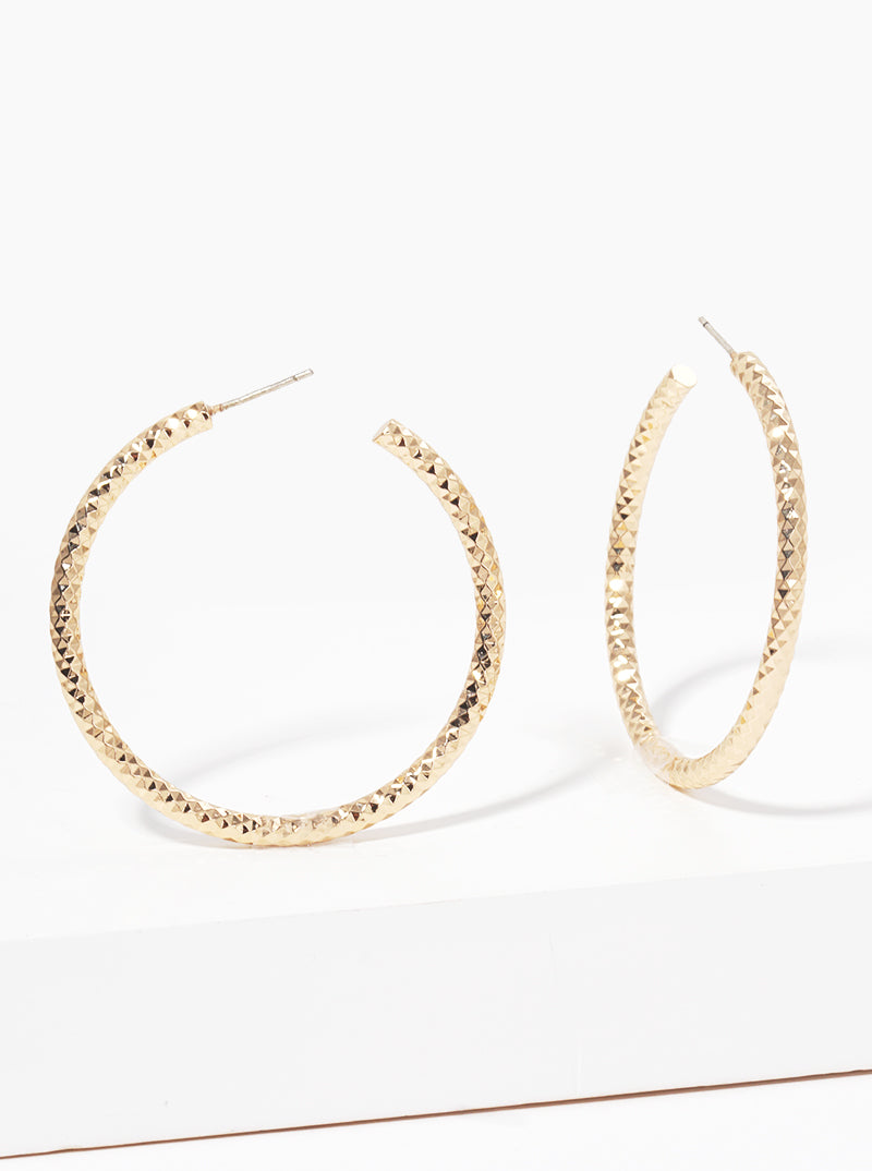 45mm Diamond Cut Brass Hoop Earrings With Sterling Silver Post