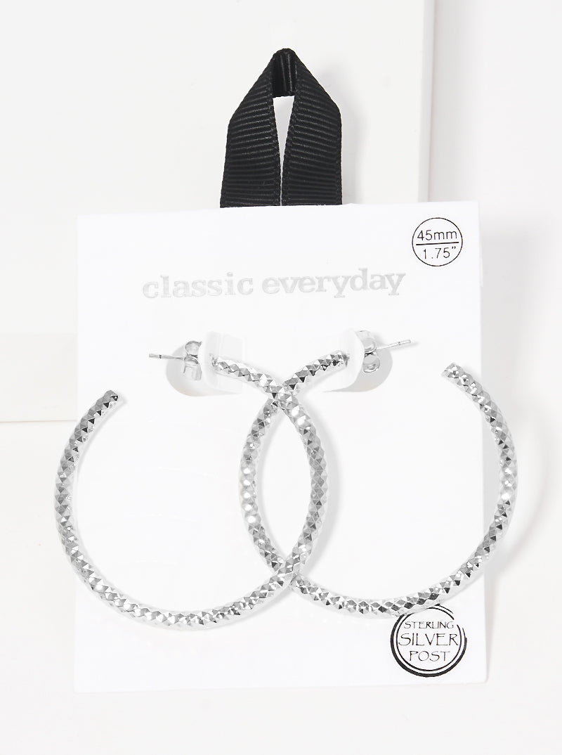 45mm Diamond Cut Brass Hoop Earrings With Sterling Silver Post