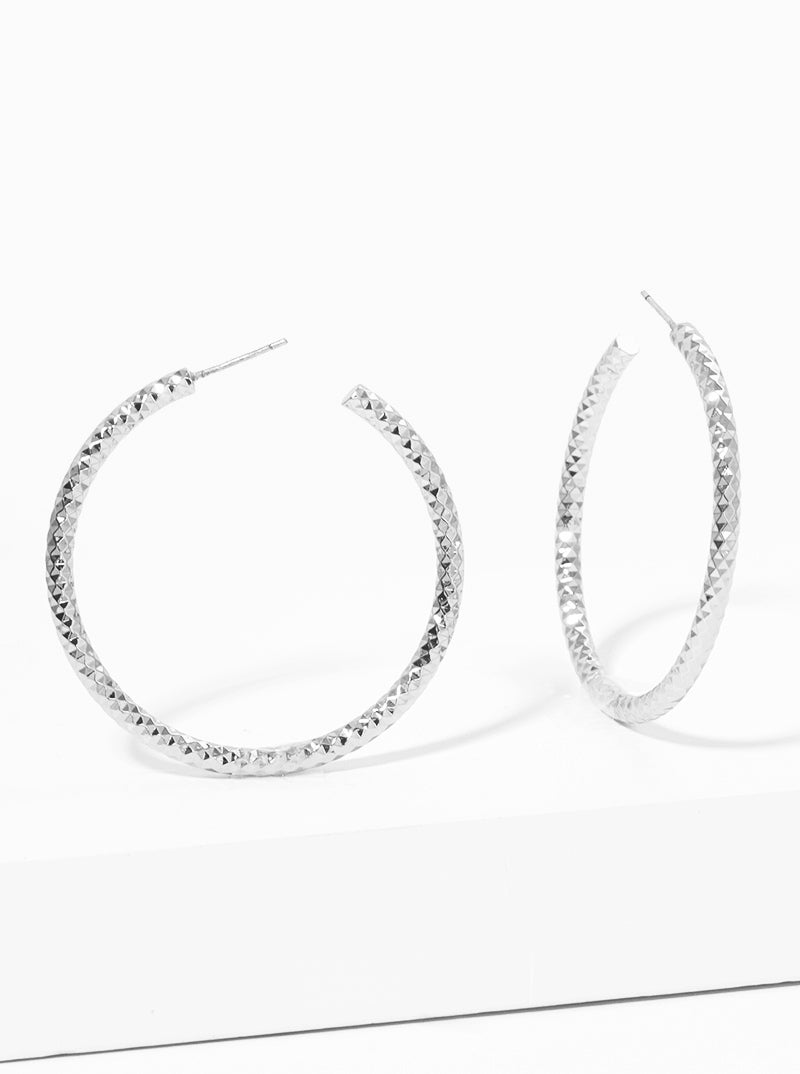 45mm Diamond Cut Brass Hoop Earrings With Sterling Silver Post