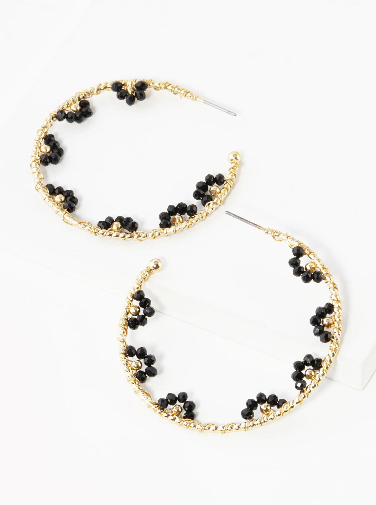 45mm Glass Beads Wired Wrapped Lightweight Open Hoop Earrings