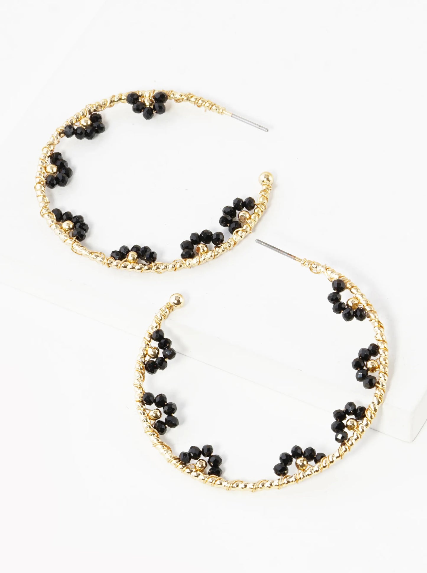 45mm Glass Beads Wired Wrapped Lightweight Open Hoop Earrings
