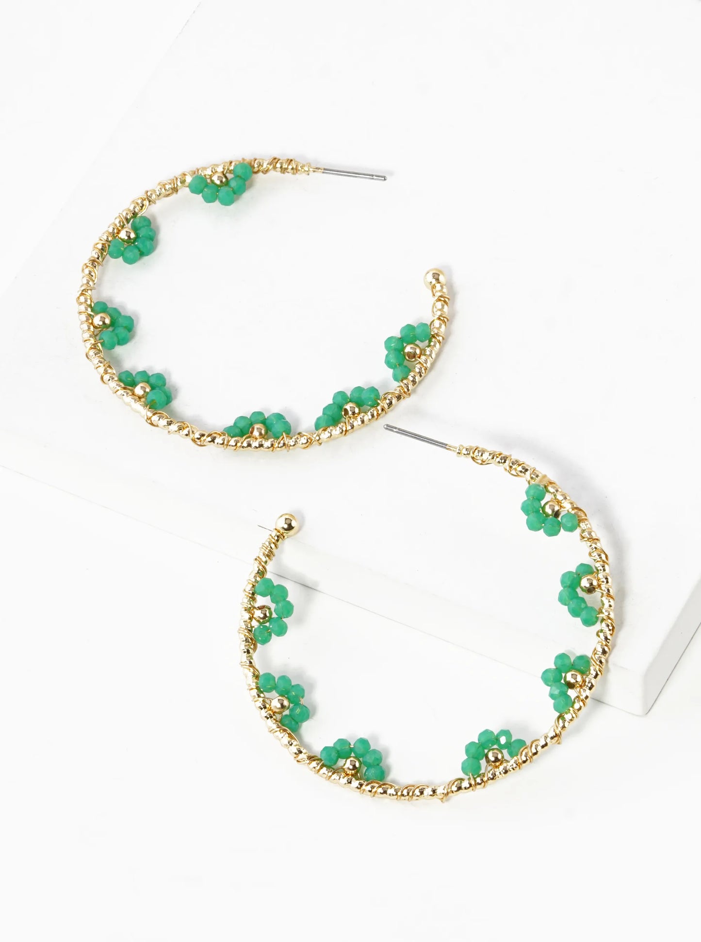 45mm Glass Beads Wired Wrapped Lightweight Open Hoop Earrings