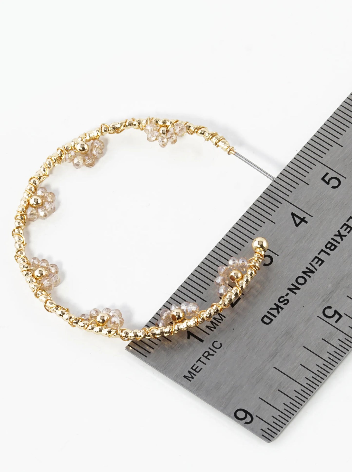 45mm Glass Beads Wired Wrapped Lightweight Open Hoop Earrings
