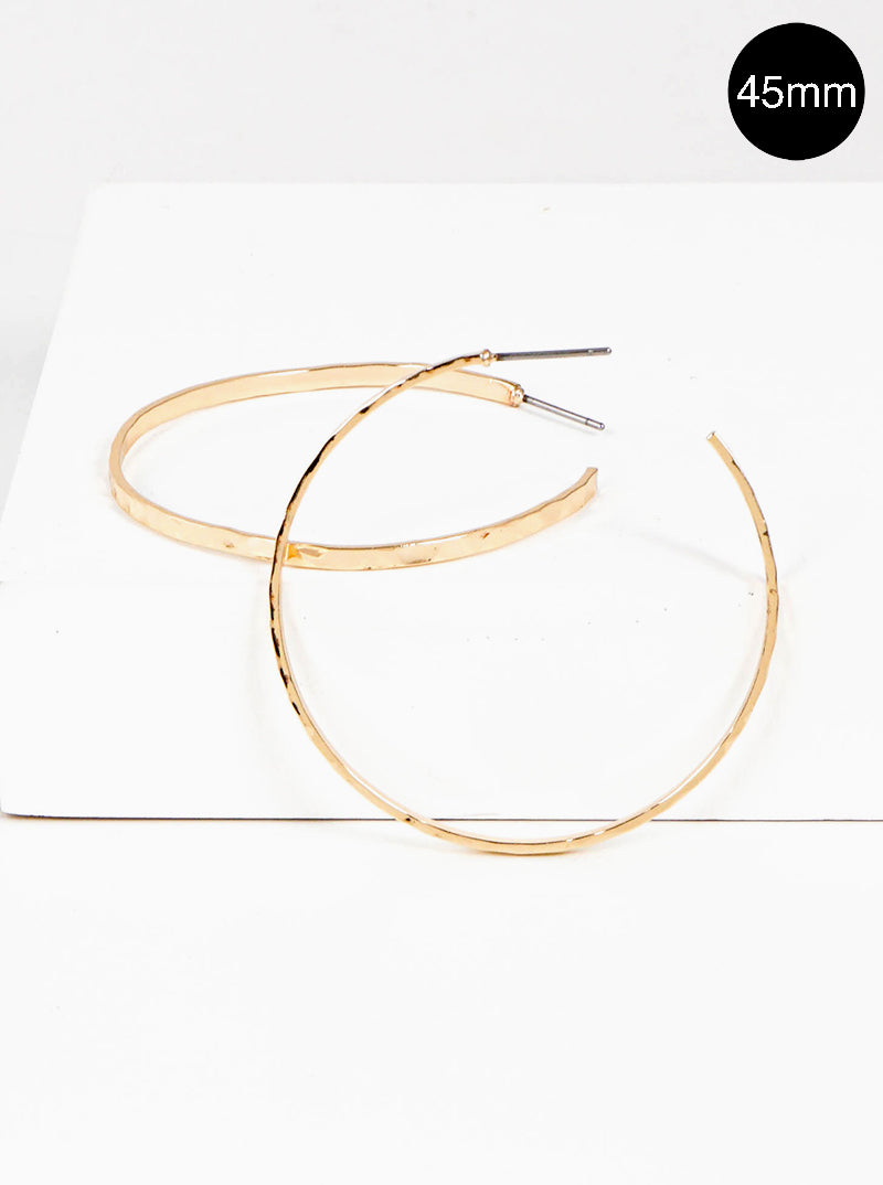 45mm Hammered Brass Open Hoop Earrings