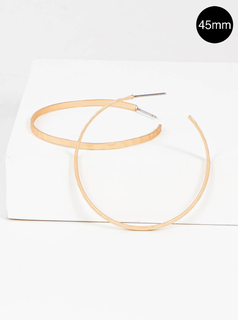 45mm Hammered Brass Open Hoop Earrings