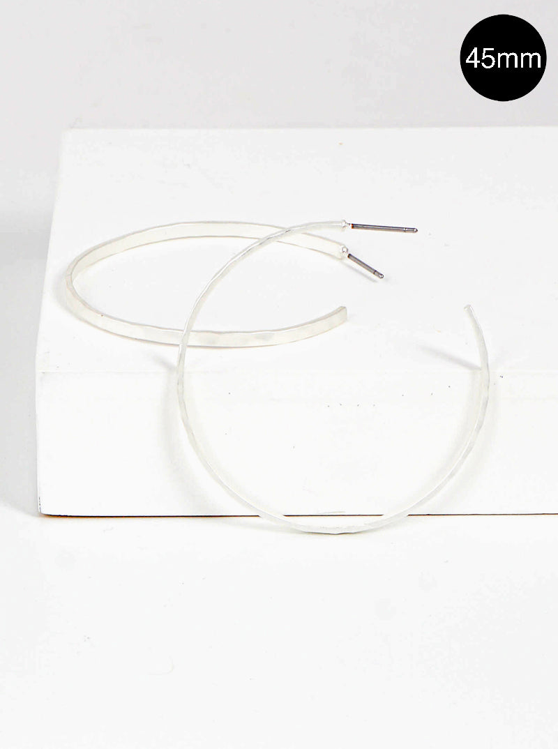 45mm Hammered Brass Open Hoop Earrings Matte silver