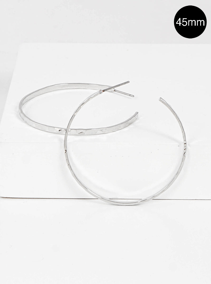 45mm Hammered Brass Open Hoop Earrings