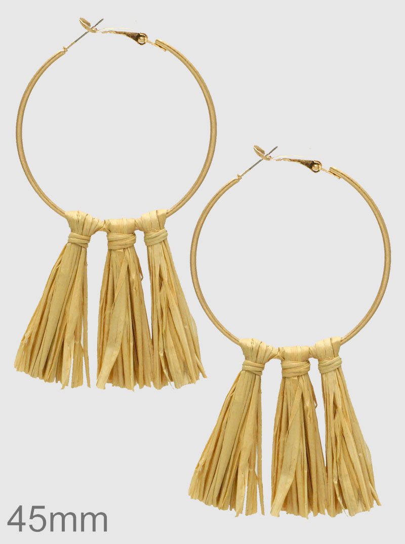 45mm Hoop Earrings With Raffia Tassel Drop