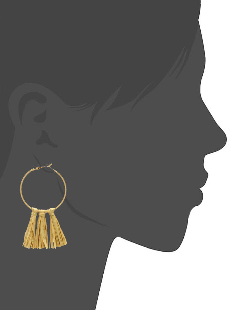 45mm Hoop Earrings With Raffia Tassel Drop