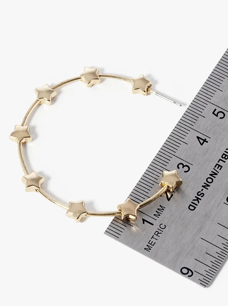 45mm Metallic Star Bead Satellite Open Hoop Earrings
