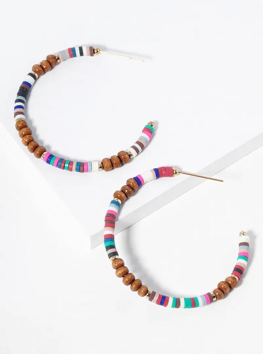 45mm Multi Color Heishi Beads Open Hoop Earrings