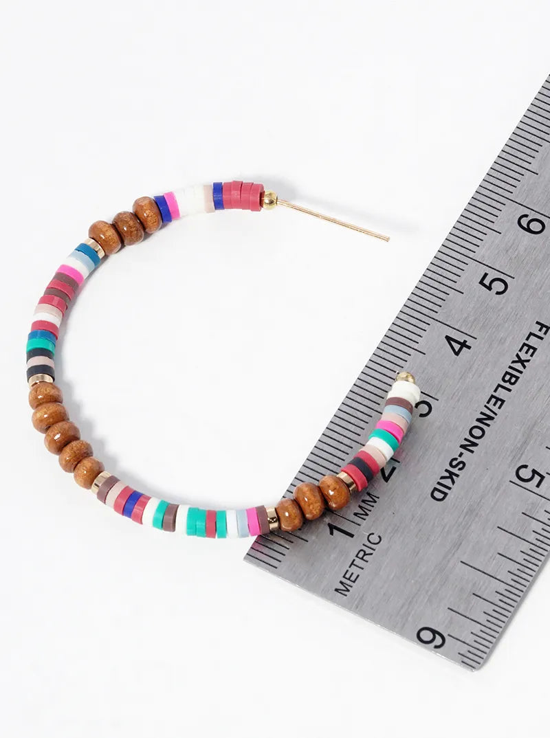 45mm Multi Color Heishi Beads Open Hoop Earrings